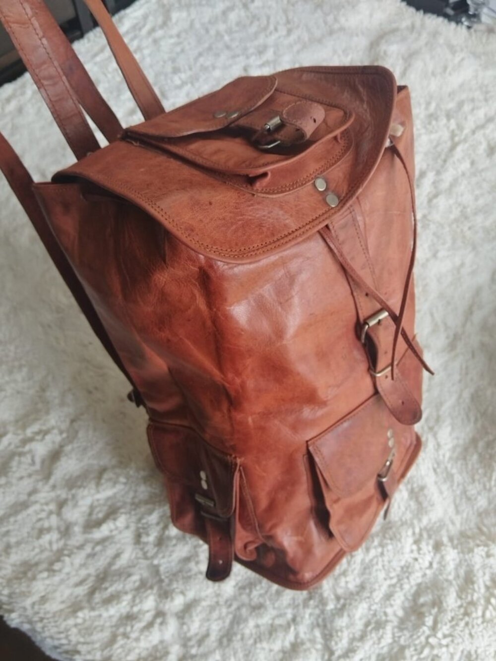 Vintage Genuine Leather Rucksack Backpack Brown Handcrafted Rustic Travel Bag